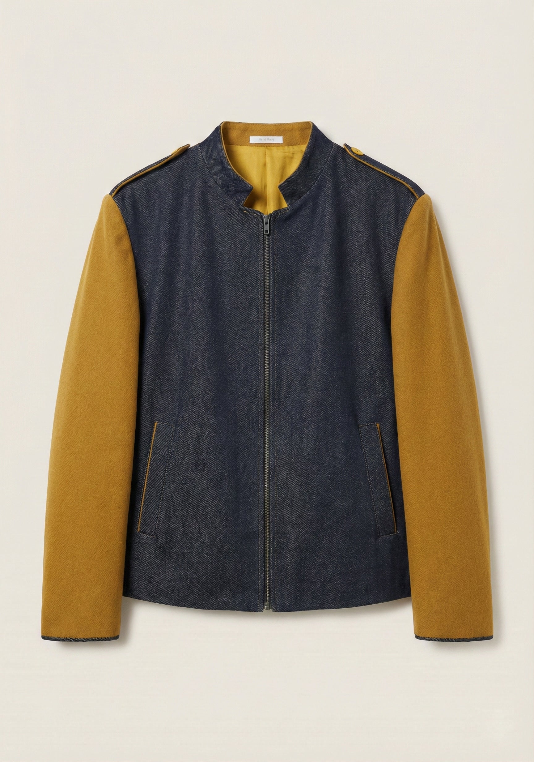 Ochre Contrast 01 - Chaqueta en Denim Oscuro con Mangas Amarillas